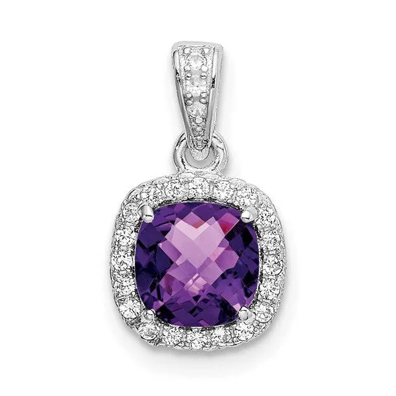 Sterling Silver Cushion Gemstone & Created White Sapphire Pendants