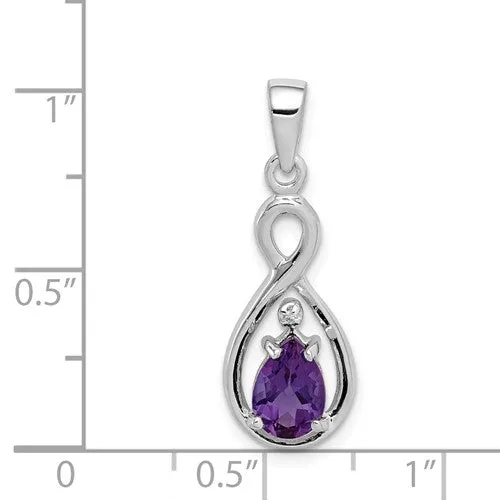 Sterling Silver Diamond & Amethyst Teardrop Infinity Pendant