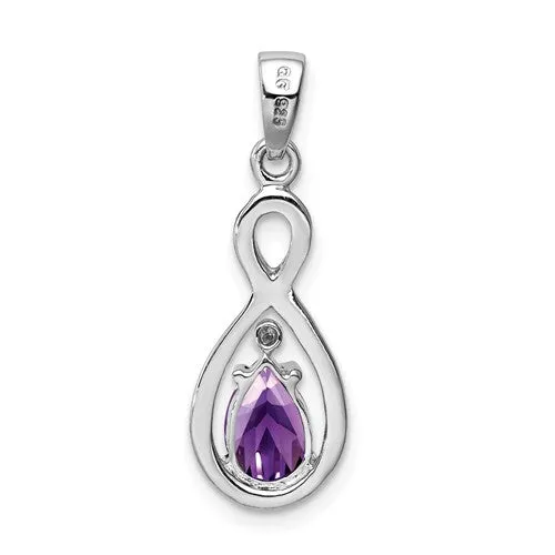 Sterling Silver Diamond & Amethyst Teardrop Infinity Pendant
