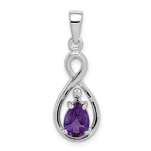 Sterling Silver Diamond & Amethyst Teardrop Infinity Pendant