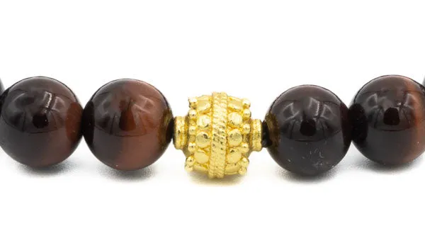 Sterling Silver Gold Gloss Red Tigers Eye Balinese Natural Gemstone Bracelet