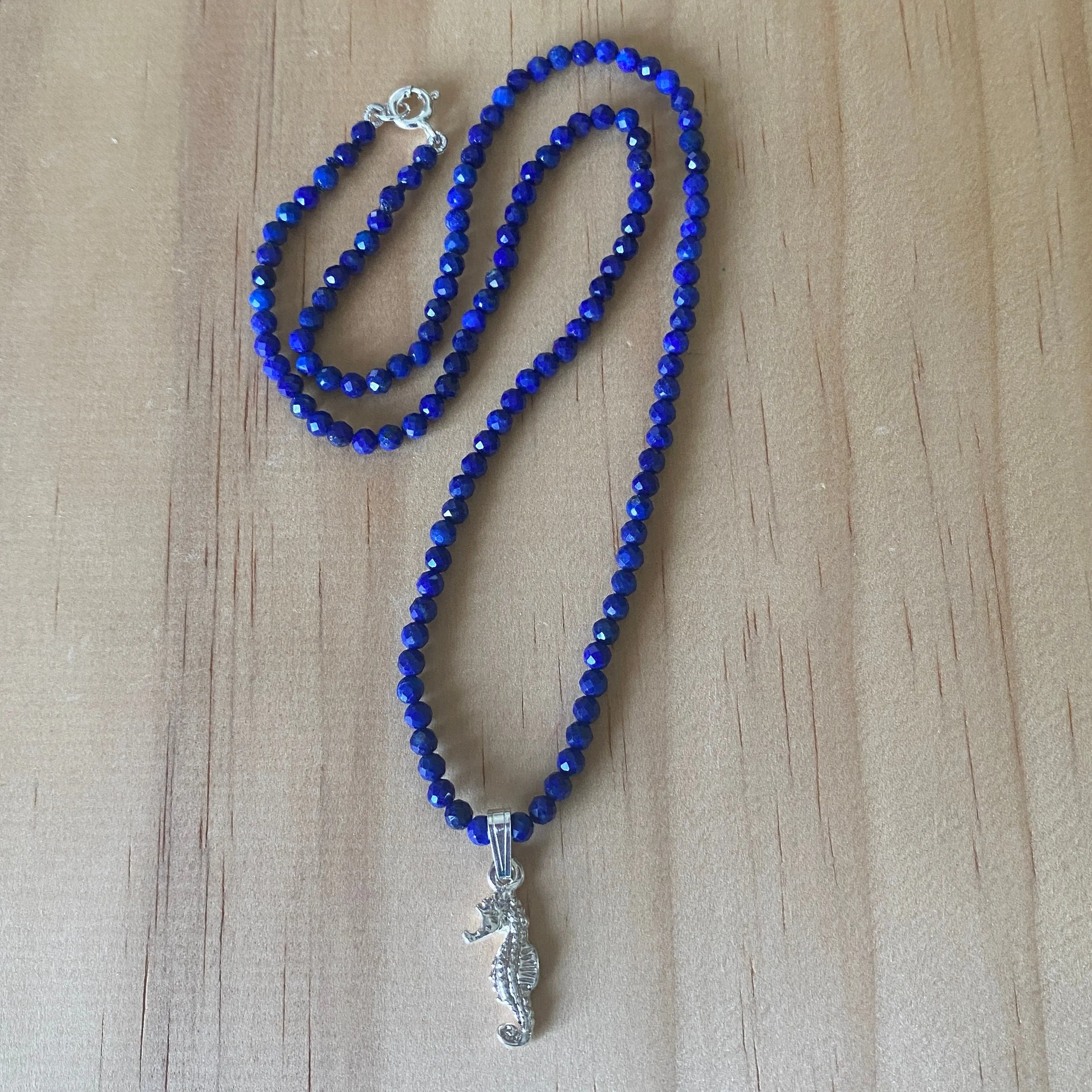 Sterling Silver Lapis Lazuli & Seahorse Charm Necklace