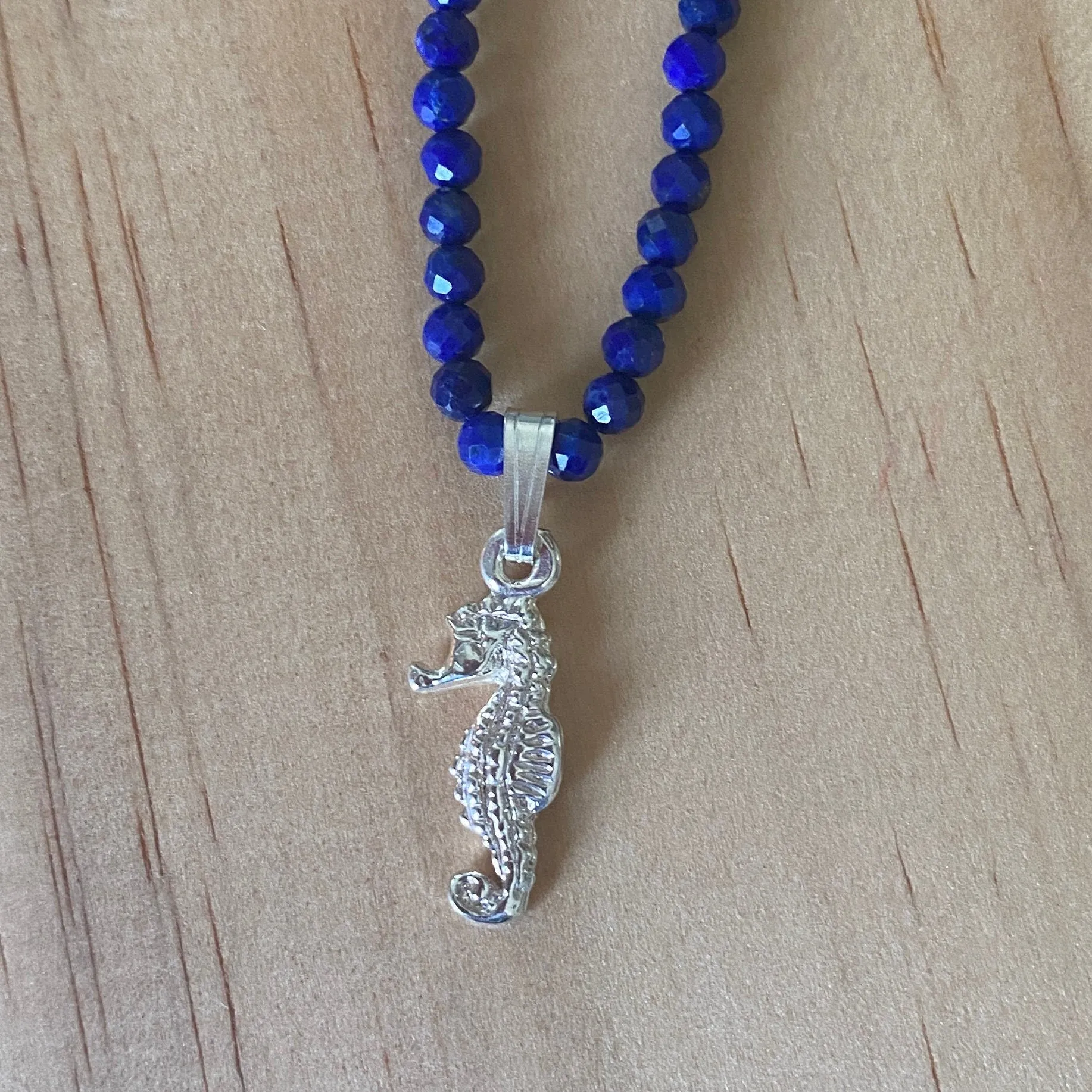 Sterling Silver Lapis Lazuli & Seahorse Charm Necklace
