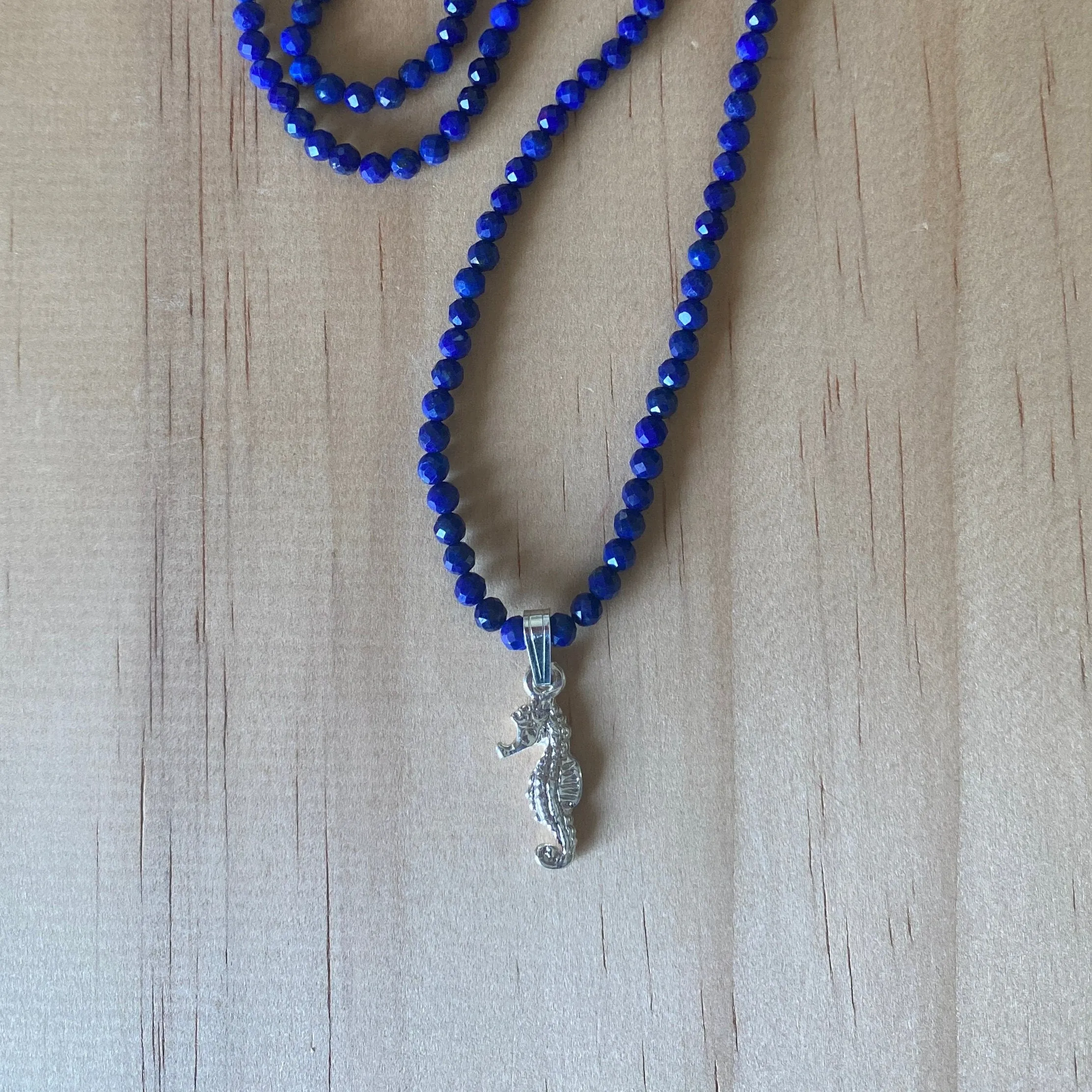 Sterling Silver Lapis Lazuli & Seahorse Charm Necklace
