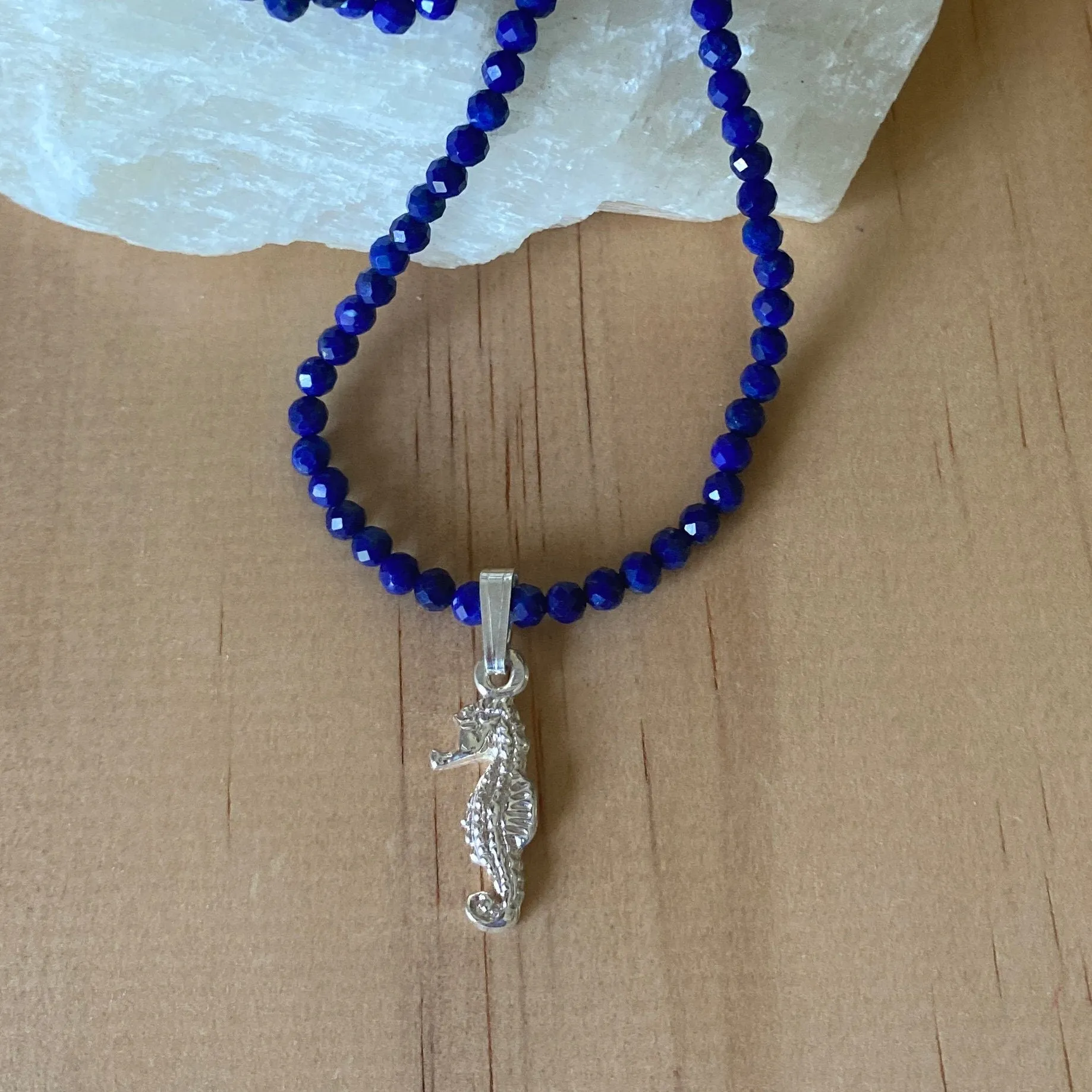 Sterling Silver Lapis Lazuli & Seahorse Charm Necklace