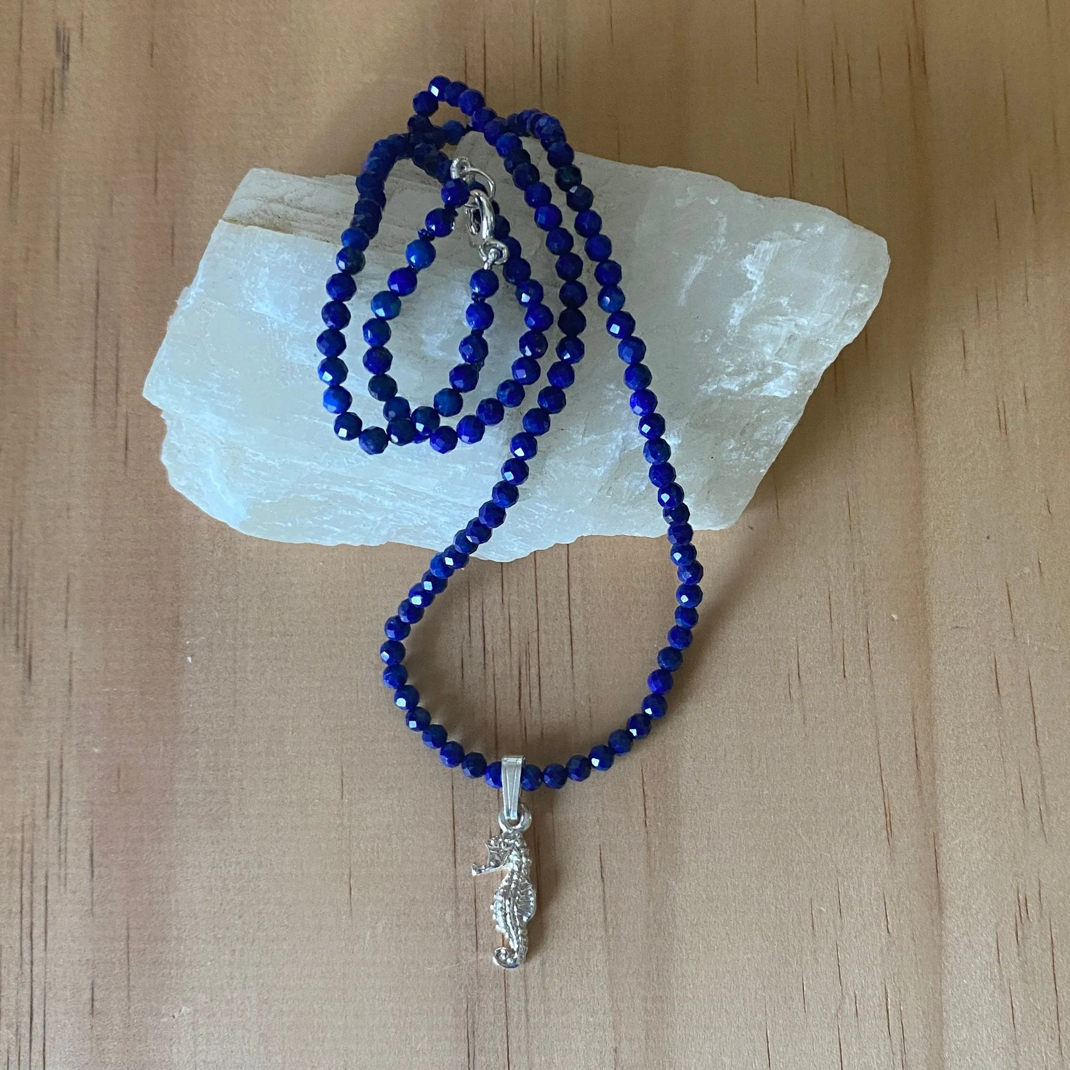 Sterling Silver Lapis Lazuli & Seahorse Charm Necklace
