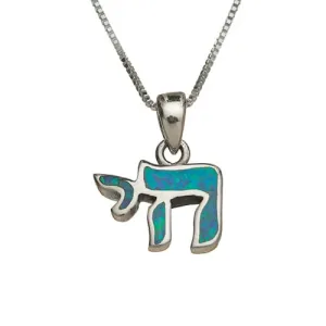 Sterling Silver Necklace With Opal Stone "chai" 2 Cm