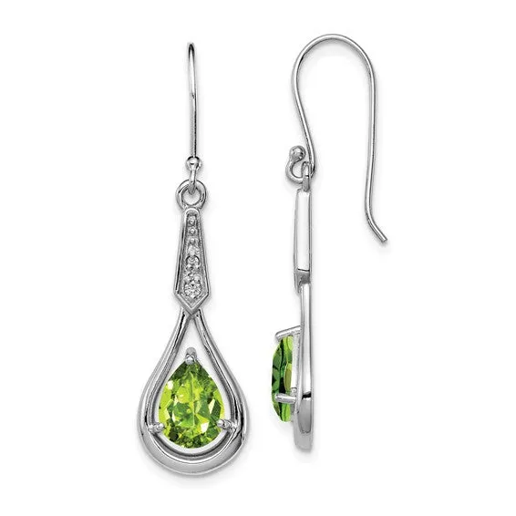 Sterling Silver Pear Gemstone and CZ Shepherd Hook Earrings