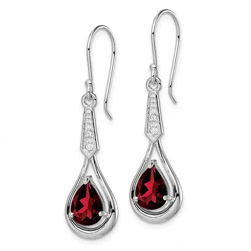 Sterling Silver Pear Gemstone and CZ Shepherd Hook Earrings