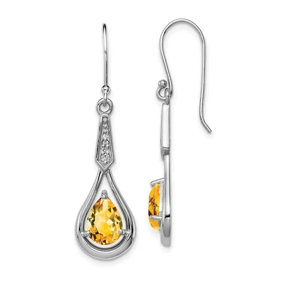 Sterling Silver Pear Gemstone and CZ Shepherd Hook Earrings