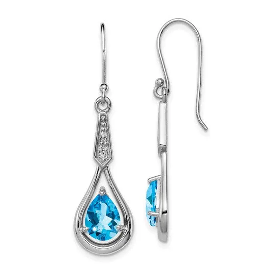 Sterling Silver Pear Gemstone and CZ Shepherd Hook Earrings