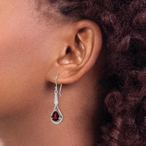 Sterling Silver Pear Gemstone and CZ Shepherd Hook Earrings