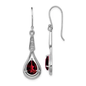 Sterling Silver Pear Gemstone and CZ Shepherd Hook Earrings