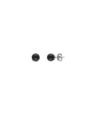 Sterling Silver Rhodium Plated Stud Earrings for Women with Pinch Clasp and Organic Pearl, 8mm Round Tahiti Pearl, Lyra Collection