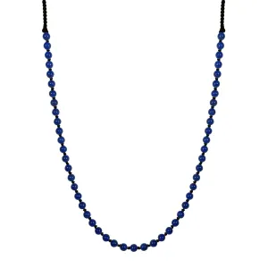 Sterling Silver Round Lapis Beaded Necklace on on Black Cord