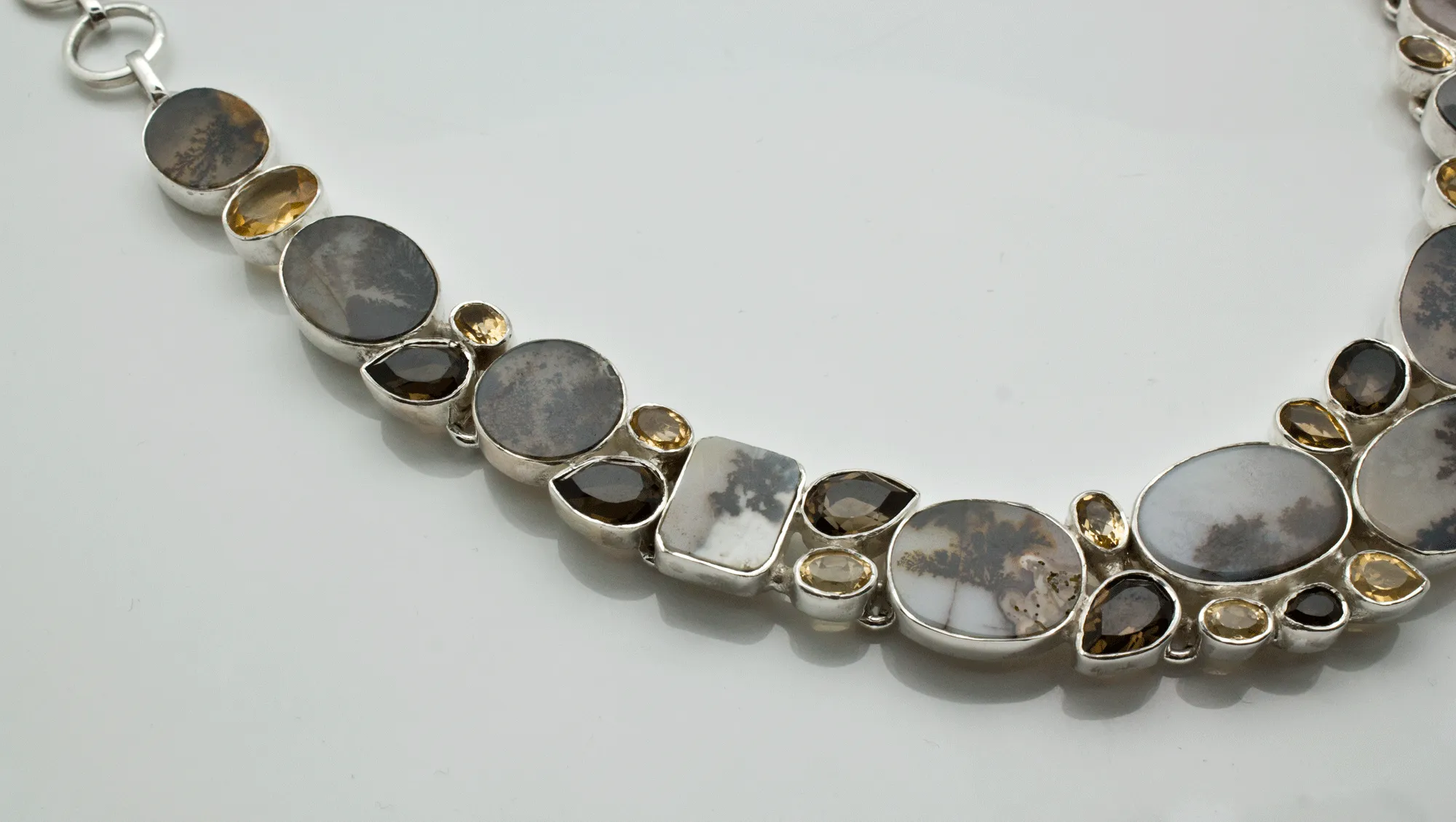 Sterling Silver Scenic Dendritic Agate with Smoky Quartz and Citrine Necklace