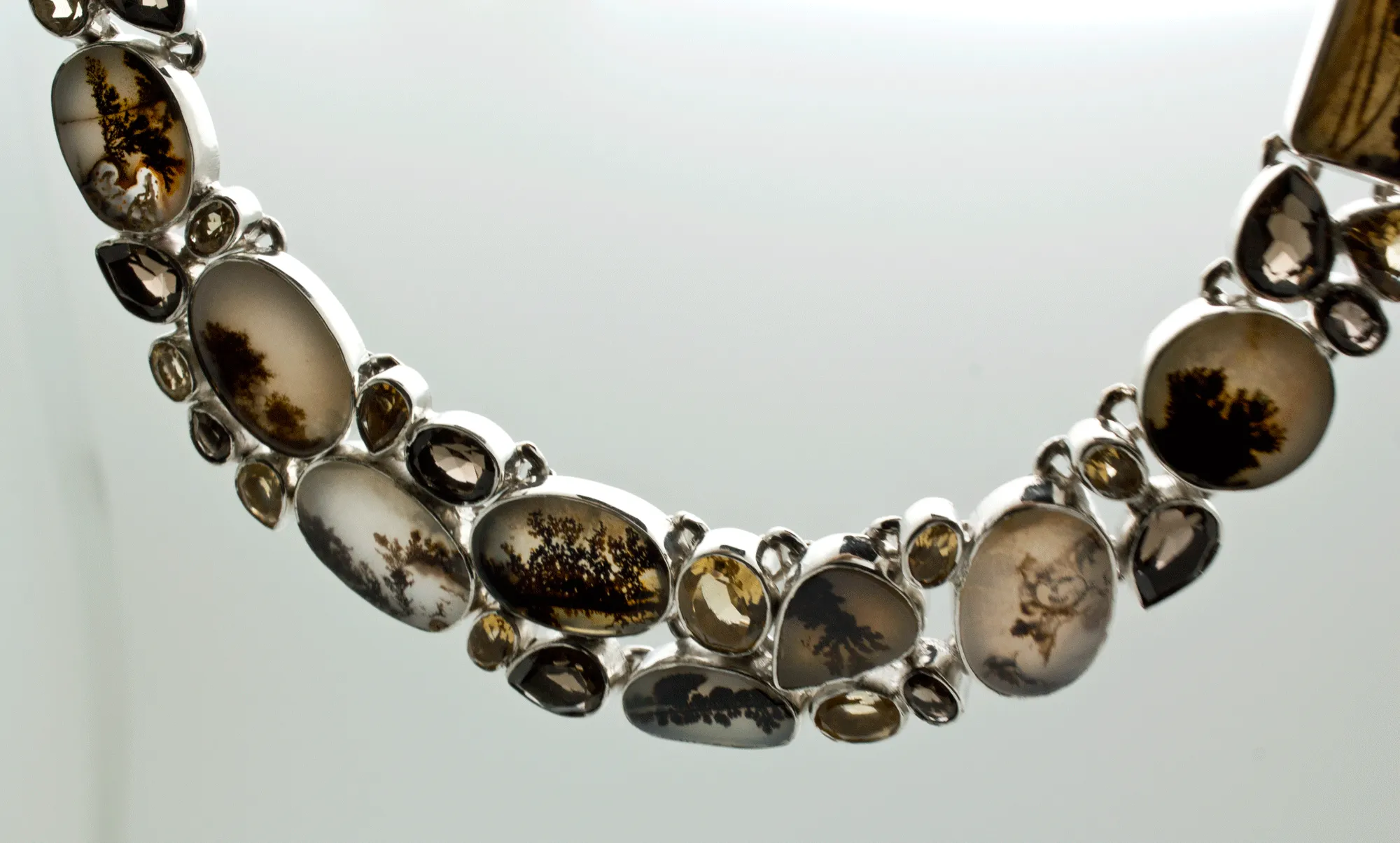 Sterling Silver Scenic Dendritic Agate with Smoky Quartz and Citrine Necklace