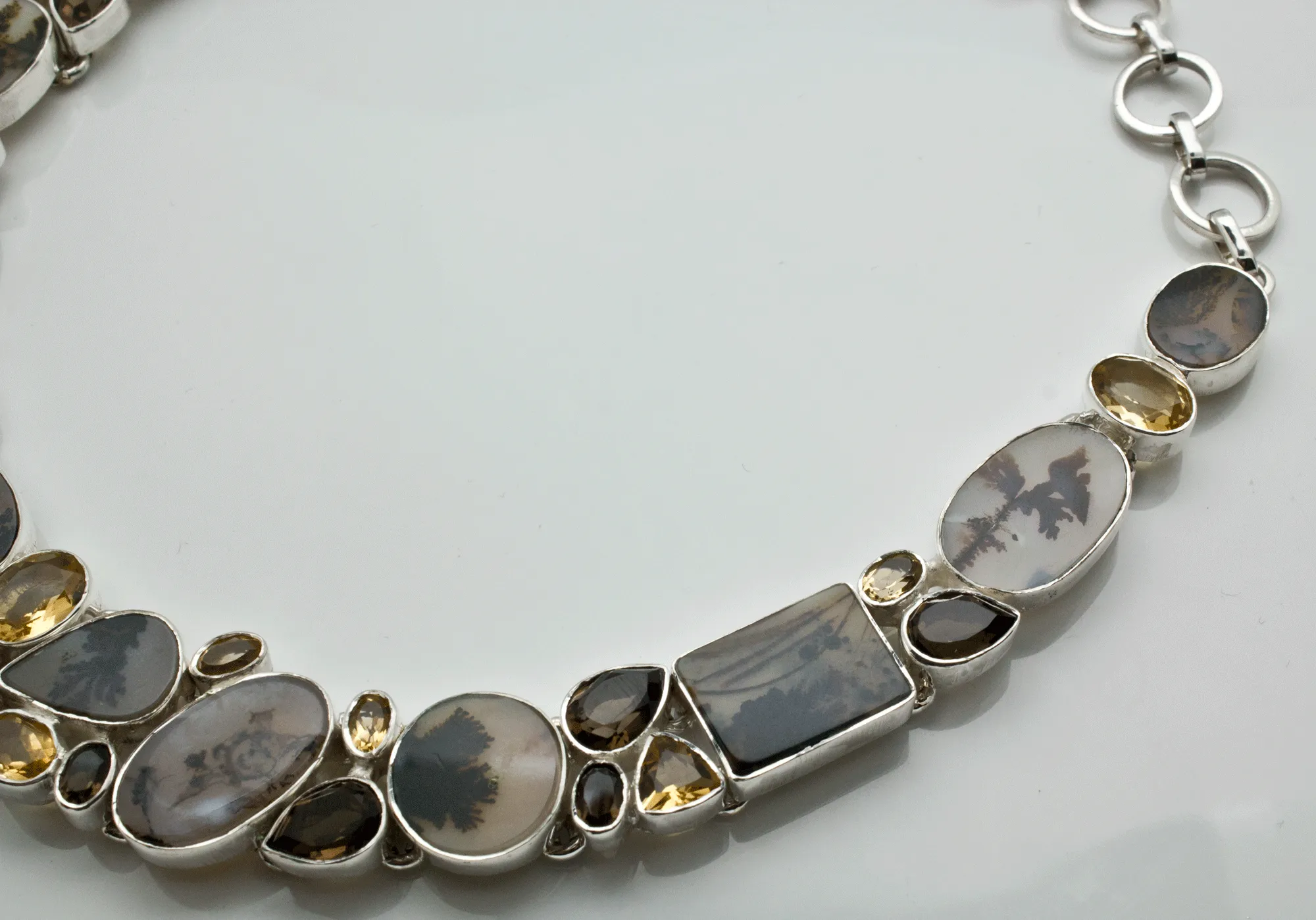 Sterling Silver Scenic Dendritic Agate with Smoky Quartz and Citrine Necklace