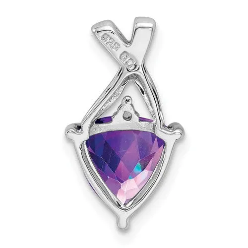Sterling Silver Trillion Amethyst And White Topaz Pendant