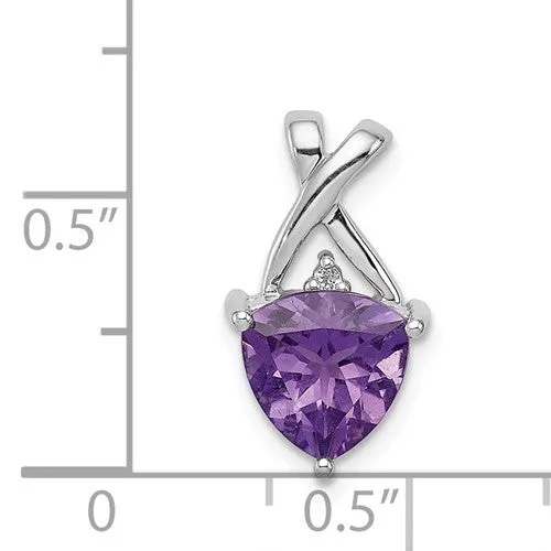 Sterling Silver Trillion Amethyst And White Topaz Pendant