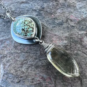 Sterling Silver Variscite and Citrine Necklace - One-of-a-Kind Pendant on Sterling Silver Chain