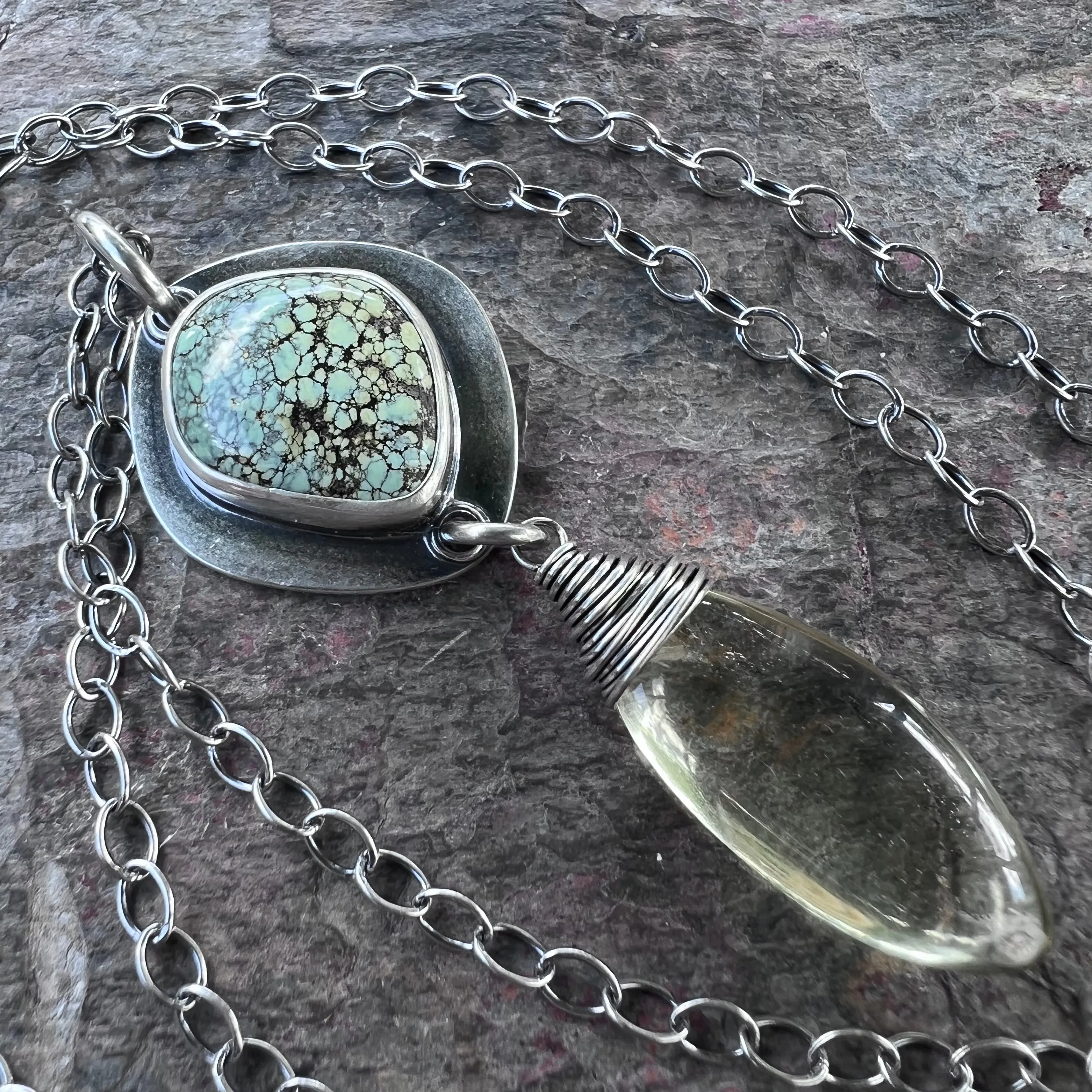 Sterling Silver Variscite and Citrine Necklace - One-of-a-Kind Pendant on Sterling Silver Chain