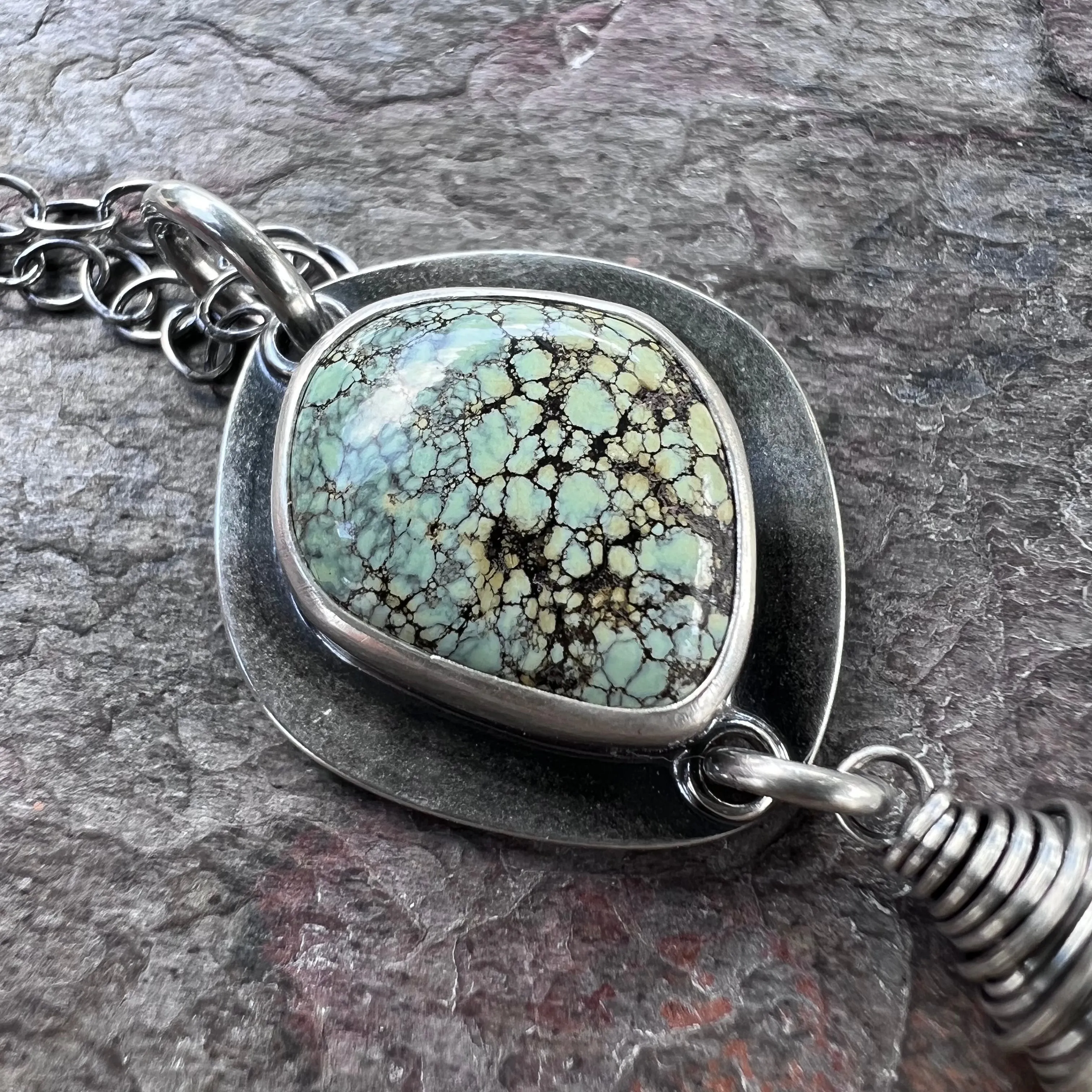 Sterling Silver Variscite and Citrine Necklace - One-of-a-Kind Pendant on Sterling Silver Chain
