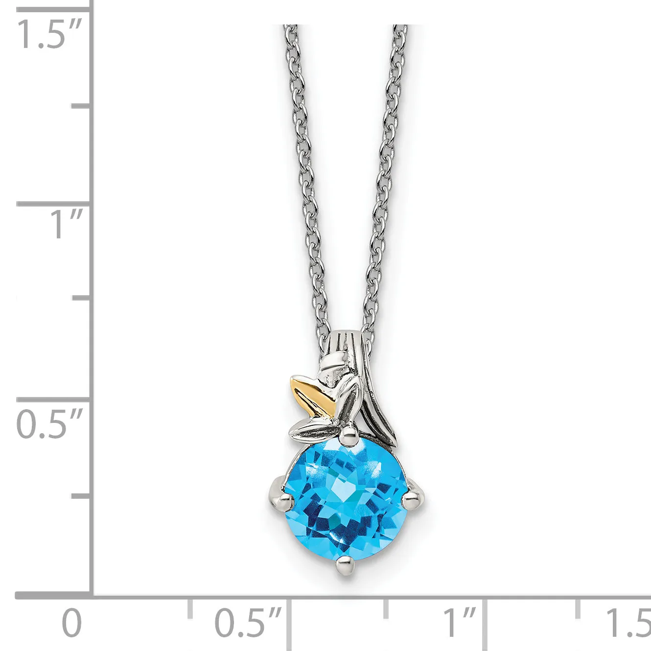 Sterling Silver w/14k Leaf Circle 1.96BT Swiss Blue Topaz Necklace