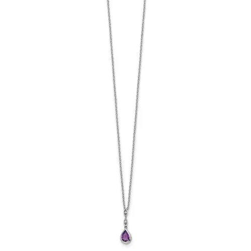 Sterling Silver White Ice Diamond and Amethyst Teardrop Necklace
