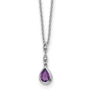 Sterling Silver White Ice Diamond and Amethyst Teardrop Necklace