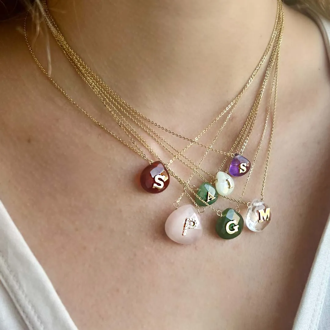 Stone With Gold Initial Necklace