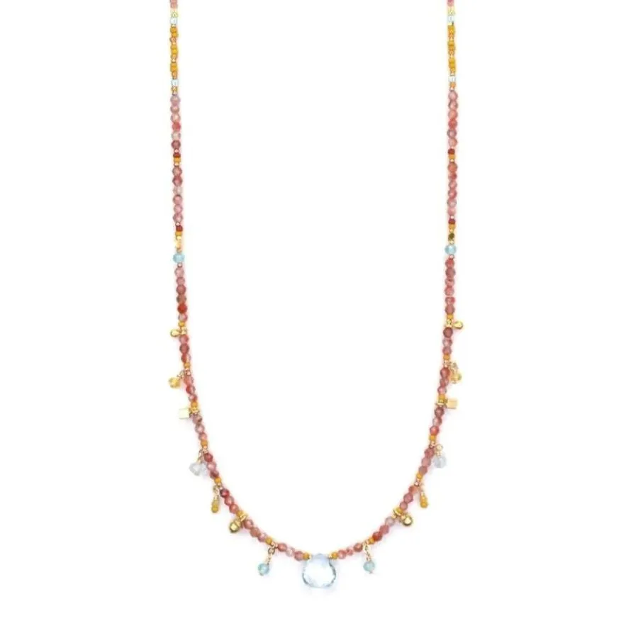 Swiss Blue Topaz, Aventurine, Yellow Sapphire Necklace