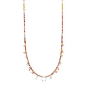 Swiss Blue Topaz, Aventurine, Yellow Sapphire Necklace