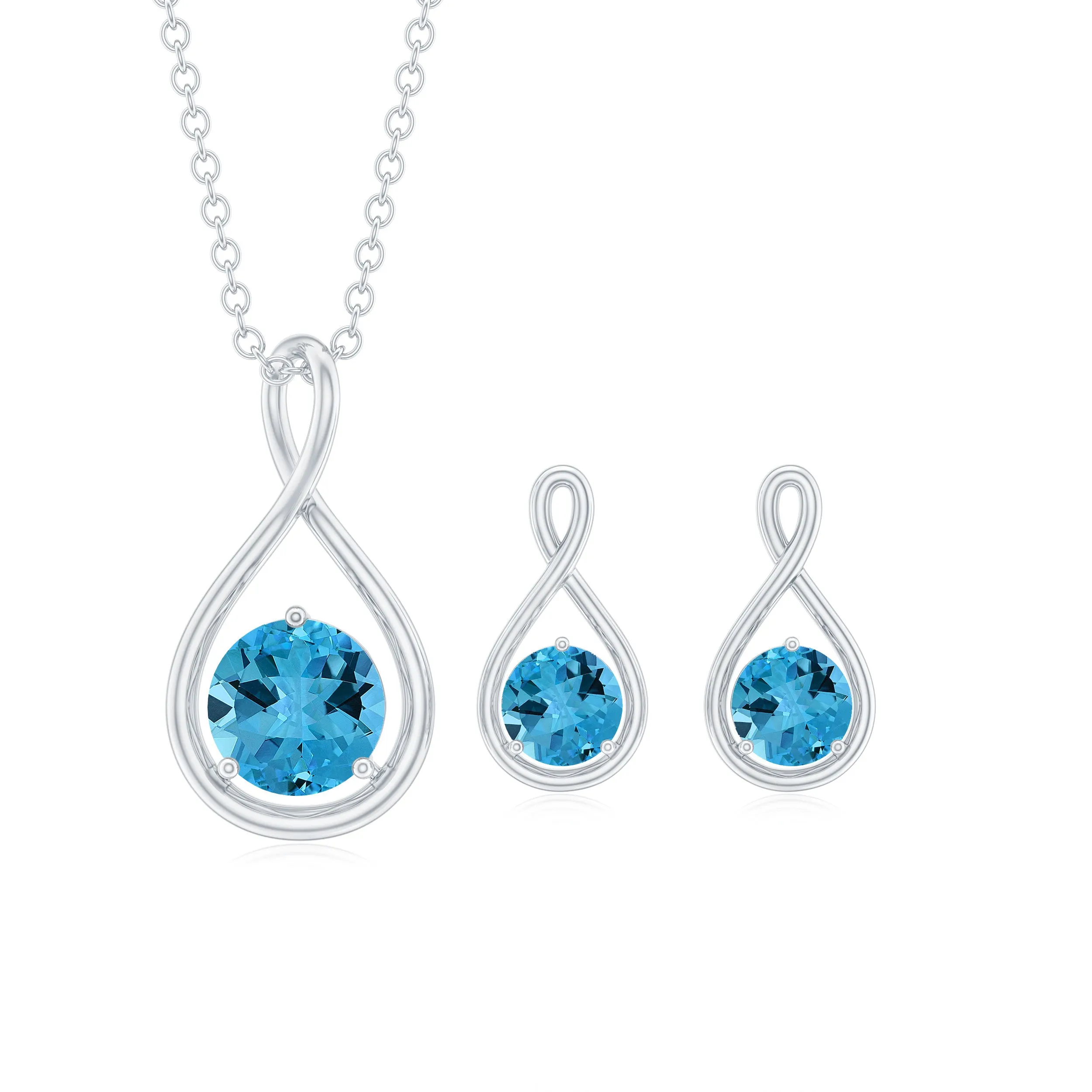 Swiss Blue Topaz Solitaire Pendant and Earring Set with Infinity Design