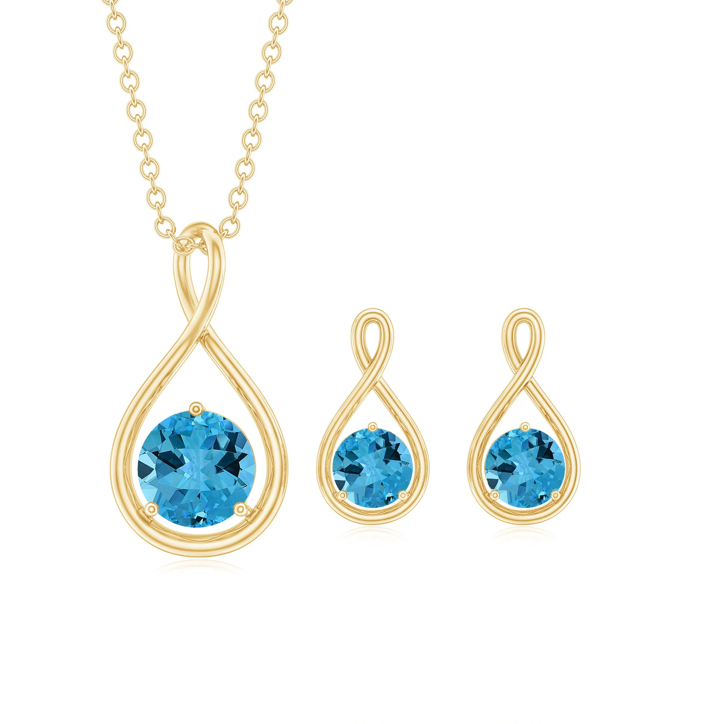 Swiss Blue Topaz Solitaire Pendant and Earring Set with Infinity Design