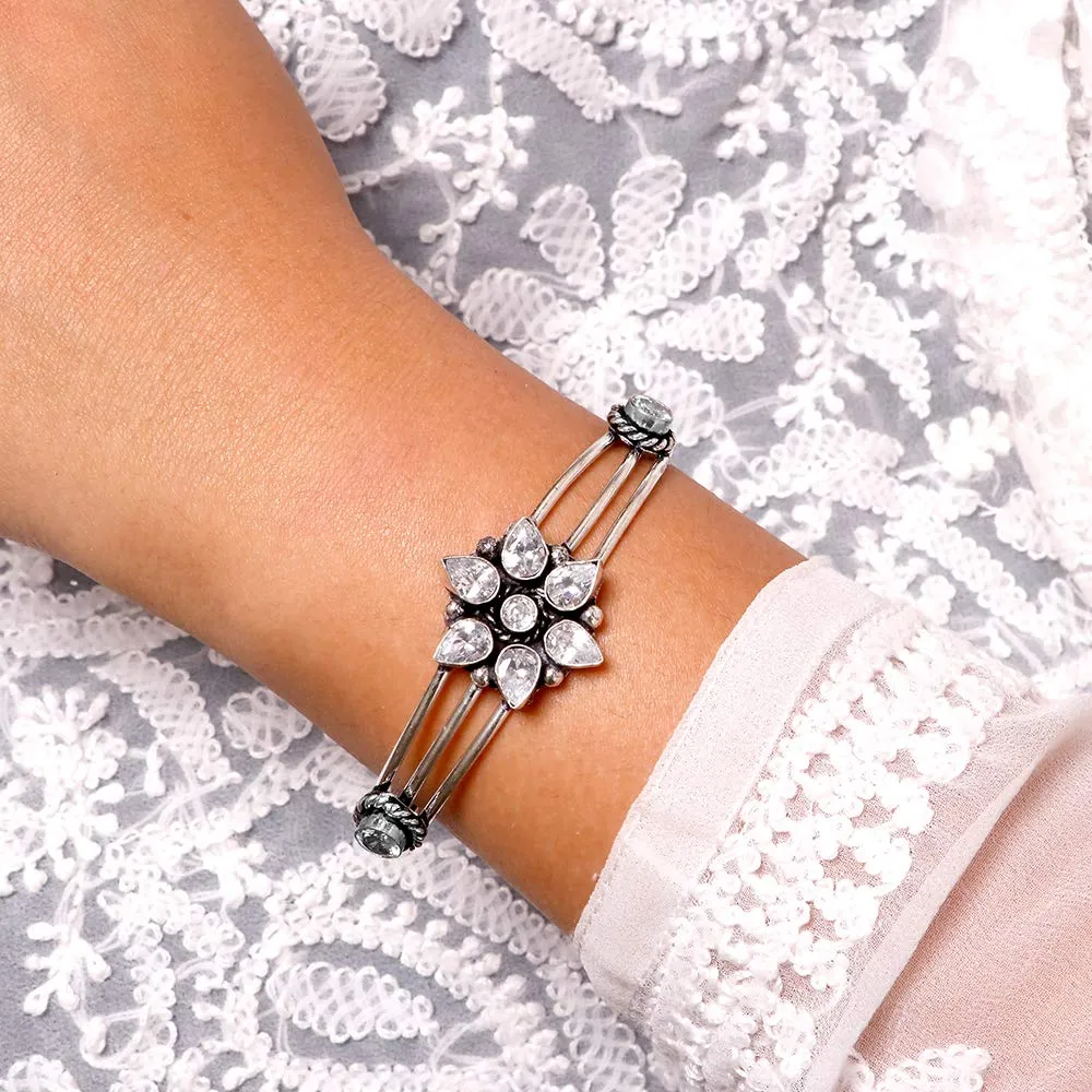 TEEJH Dhatri White Silver Oxidized Bracelet for Women