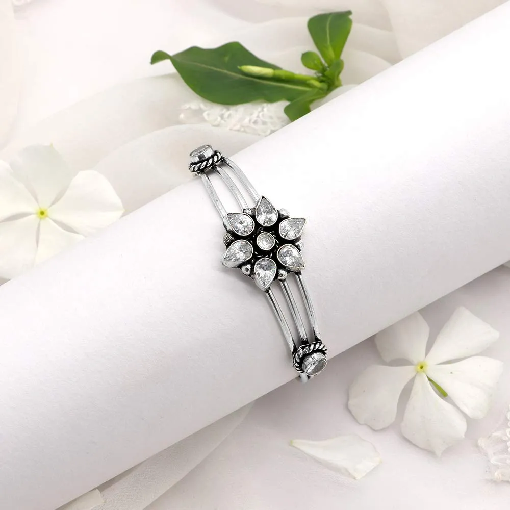 TEEJH Dhatri White Silver Oxidized Bracelet for Women