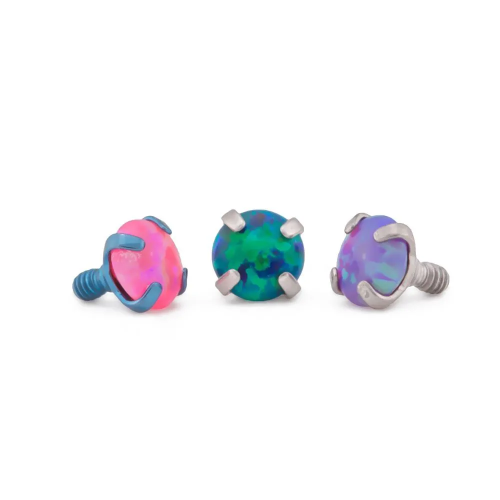 Tilum 18g-16g Internally Threaded Square Prong-Set 2.5mm Round Opal Top - Price Per 1