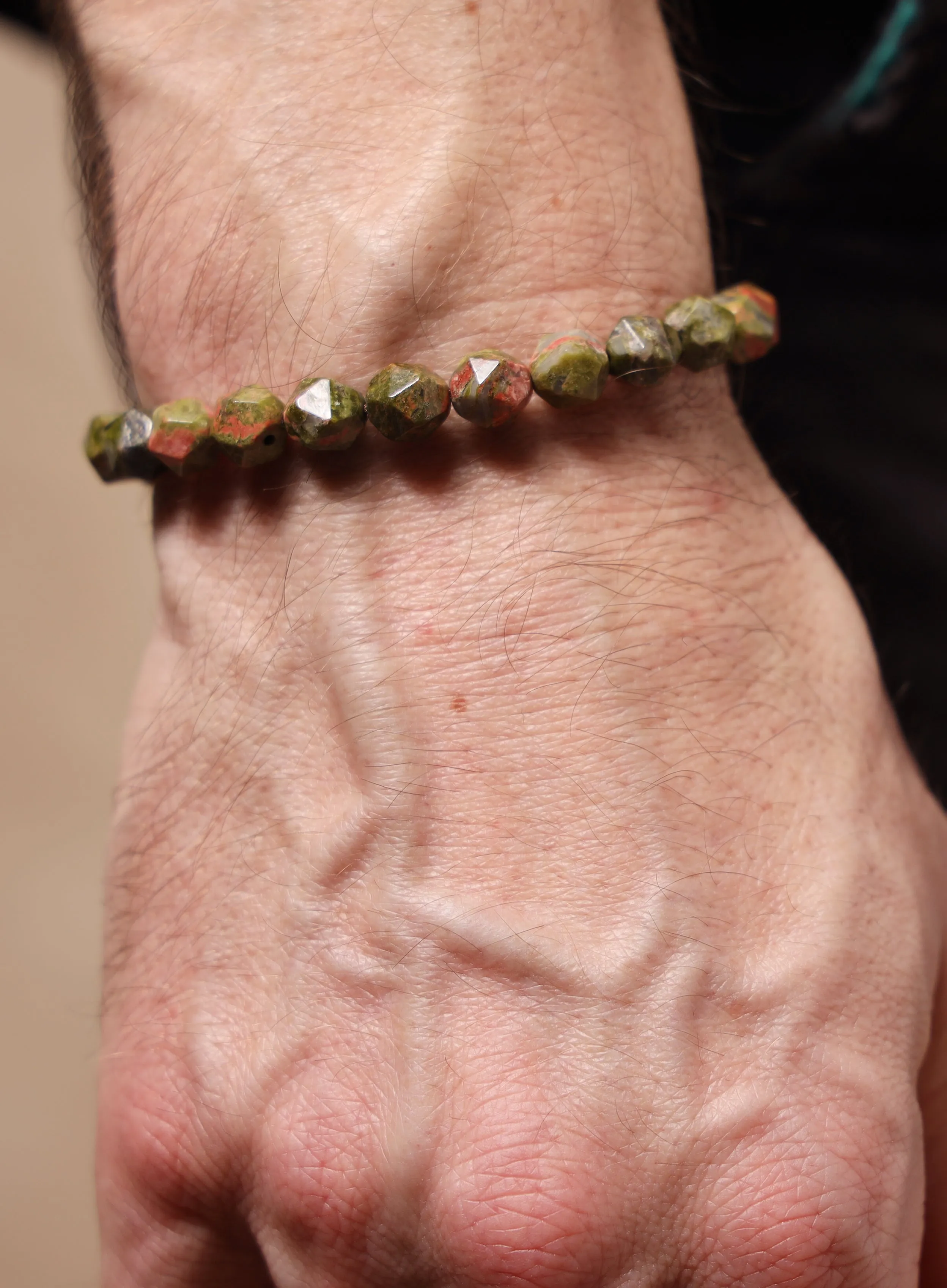 Unakite Gemstone Bead Bracelet for Men