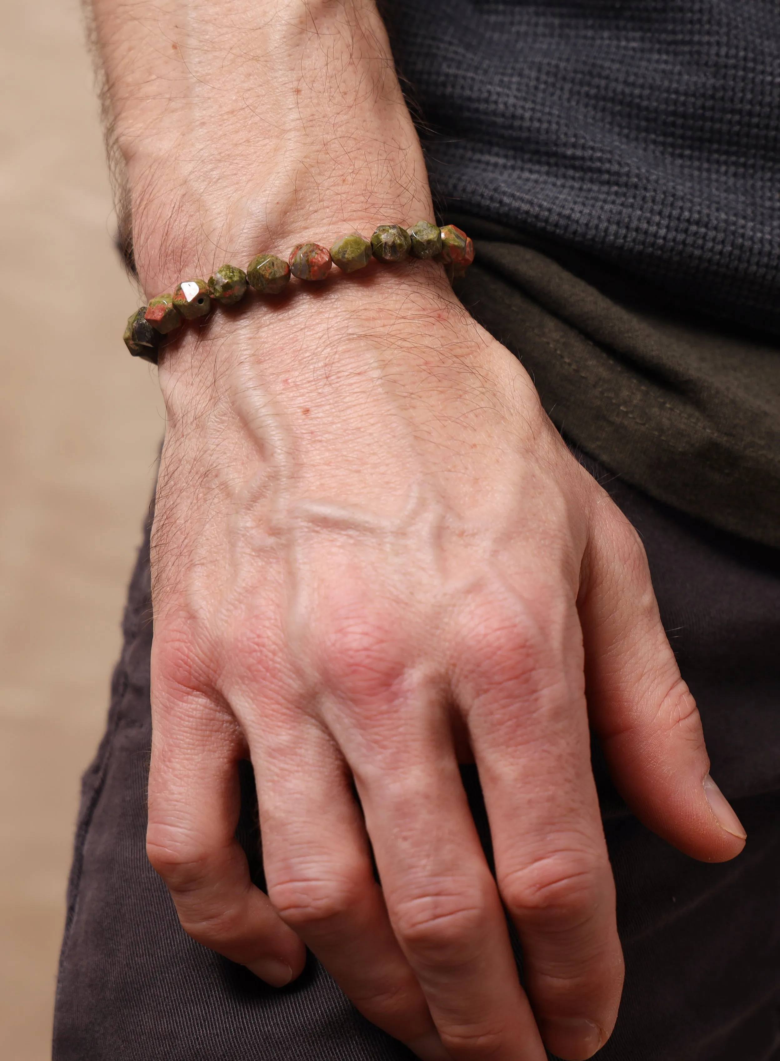 Unakite Gemstone Bead Bracelet for Men