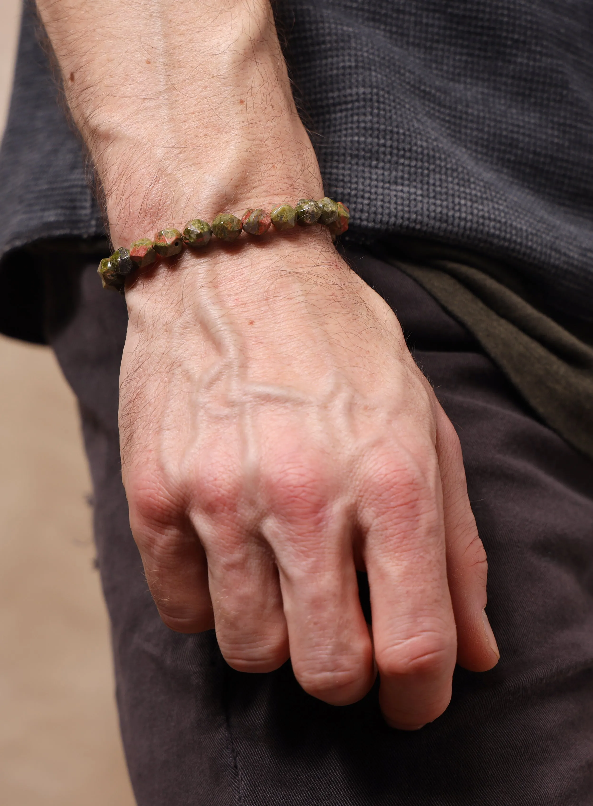 Unakite Gemstone Bead Bracelet for Men
