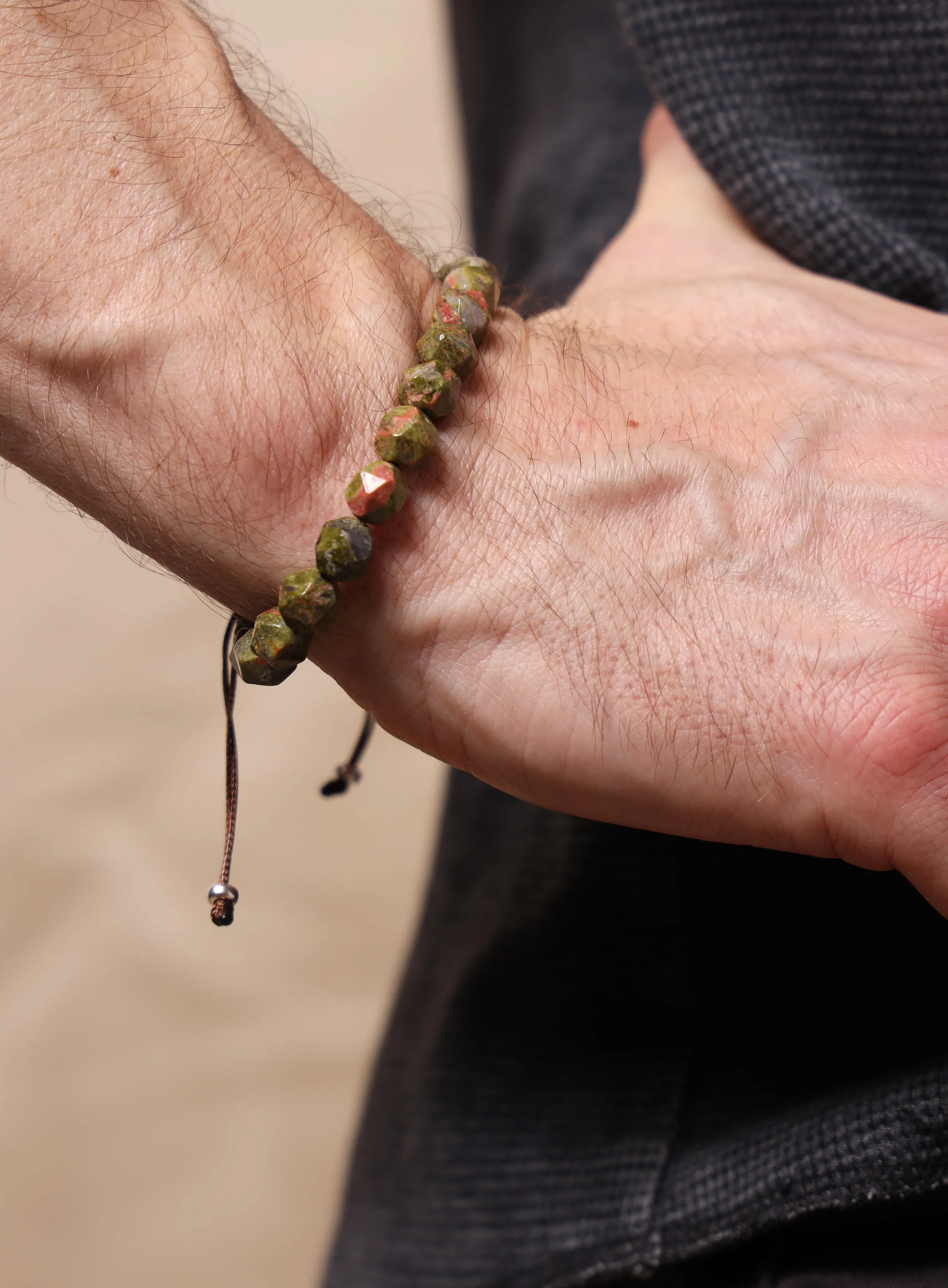 Unakite Gemstone Bead Bracelet for Men