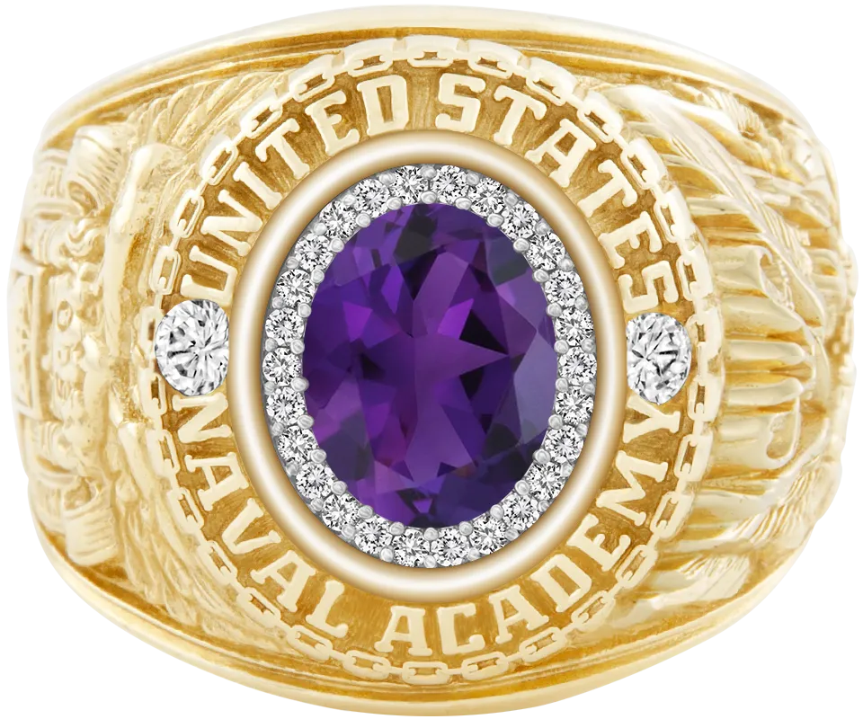 USNA Class Ring Mod™ with Amethyst Centerpiece and Diamond Dividers