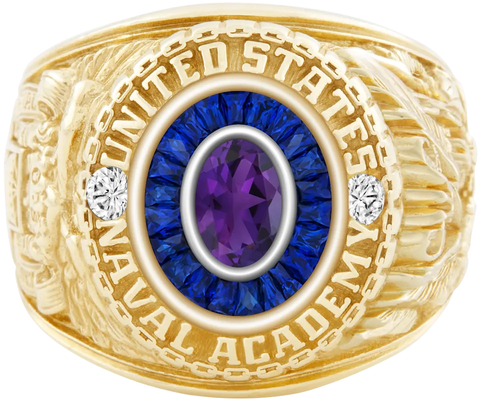 USNA Class Ring Mod™ with Amethyst Centerpiece and Diamond Dividers