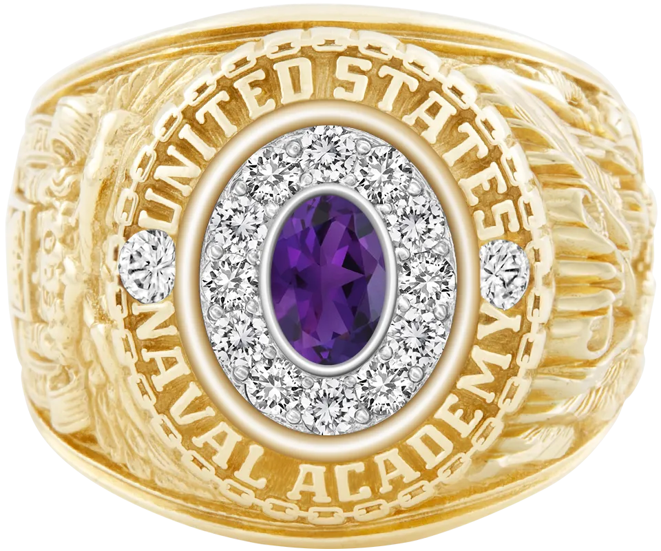 USNA Class Ring Mod™ with Amethyst Centerpiece and Diamond Dividers