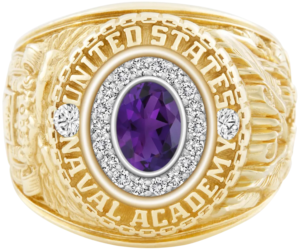 USNA Class Ring Mod™ with Amethyst Centerpiece and Diamond Dividers