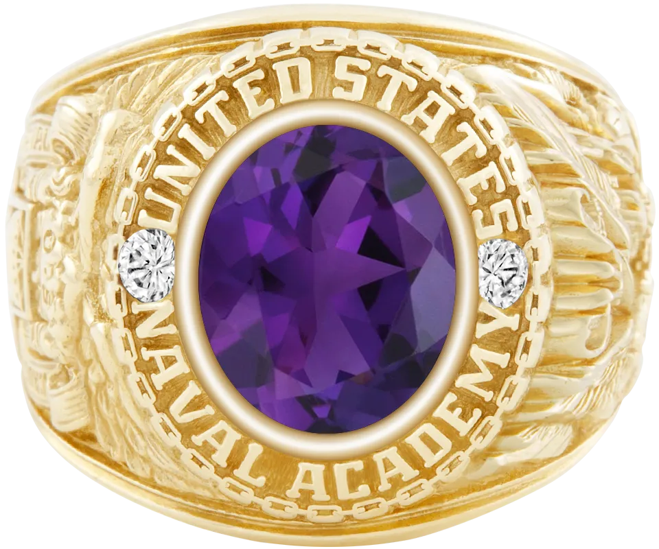 USNA Class Ring Mod™ with Amethyst Centerpiece and Diamond Dividers