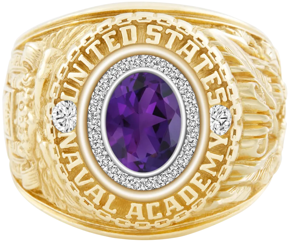 USNA Class Ring Mod™ with Amethyst Centerpiece and Diamond Dividers