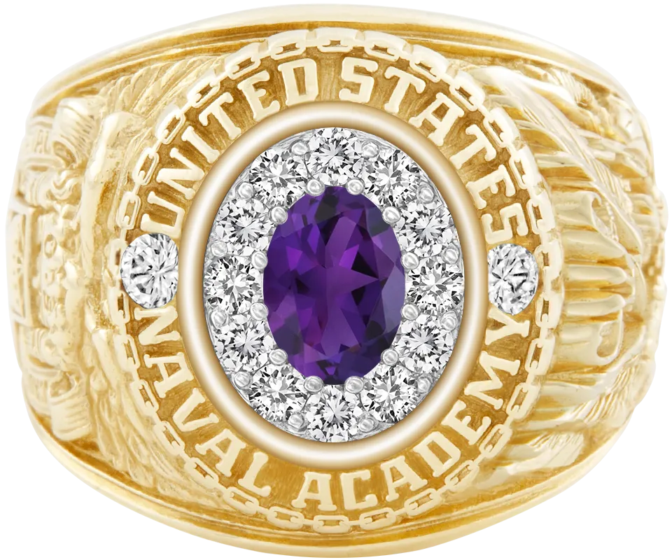 USNA Class Ring Mod™ with Amethyst Centerpiece and Diamond Dividers
