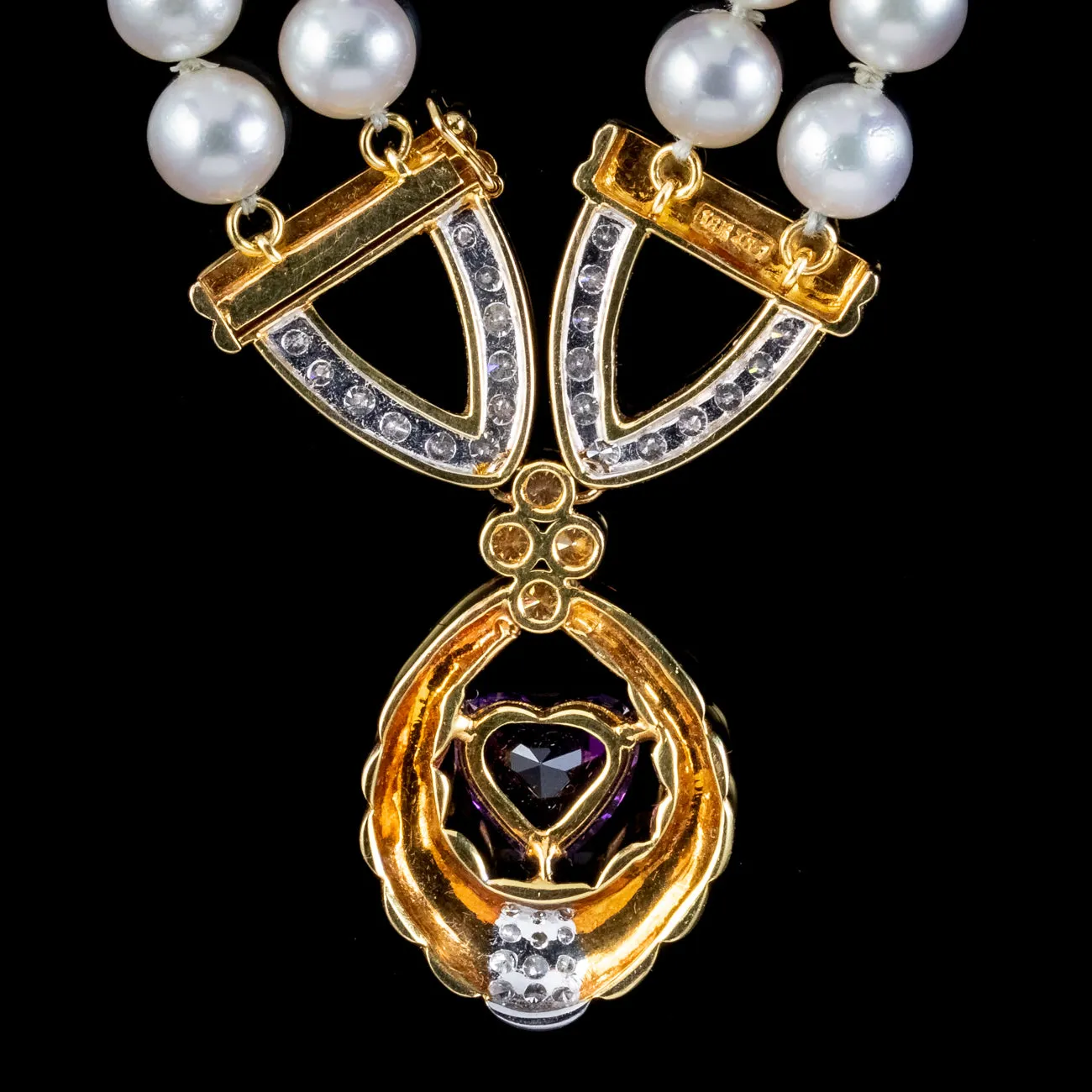 Vintage Pearl Diamond Lavaliere Necklace Amethyst Heart Circa 1960